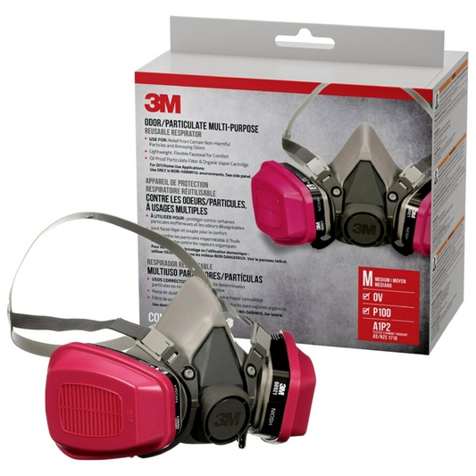 3M's P100 particulate multi-purpose respirator and it's product box.
