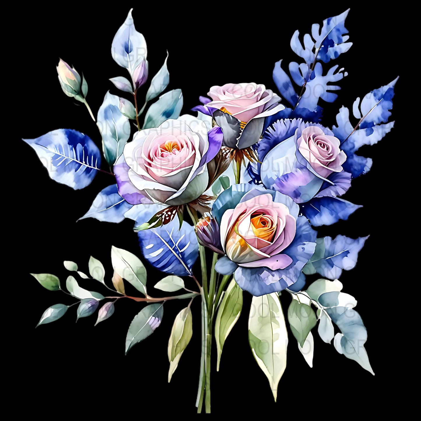 10 Blue Floral Bouquets Graphic Design PNG