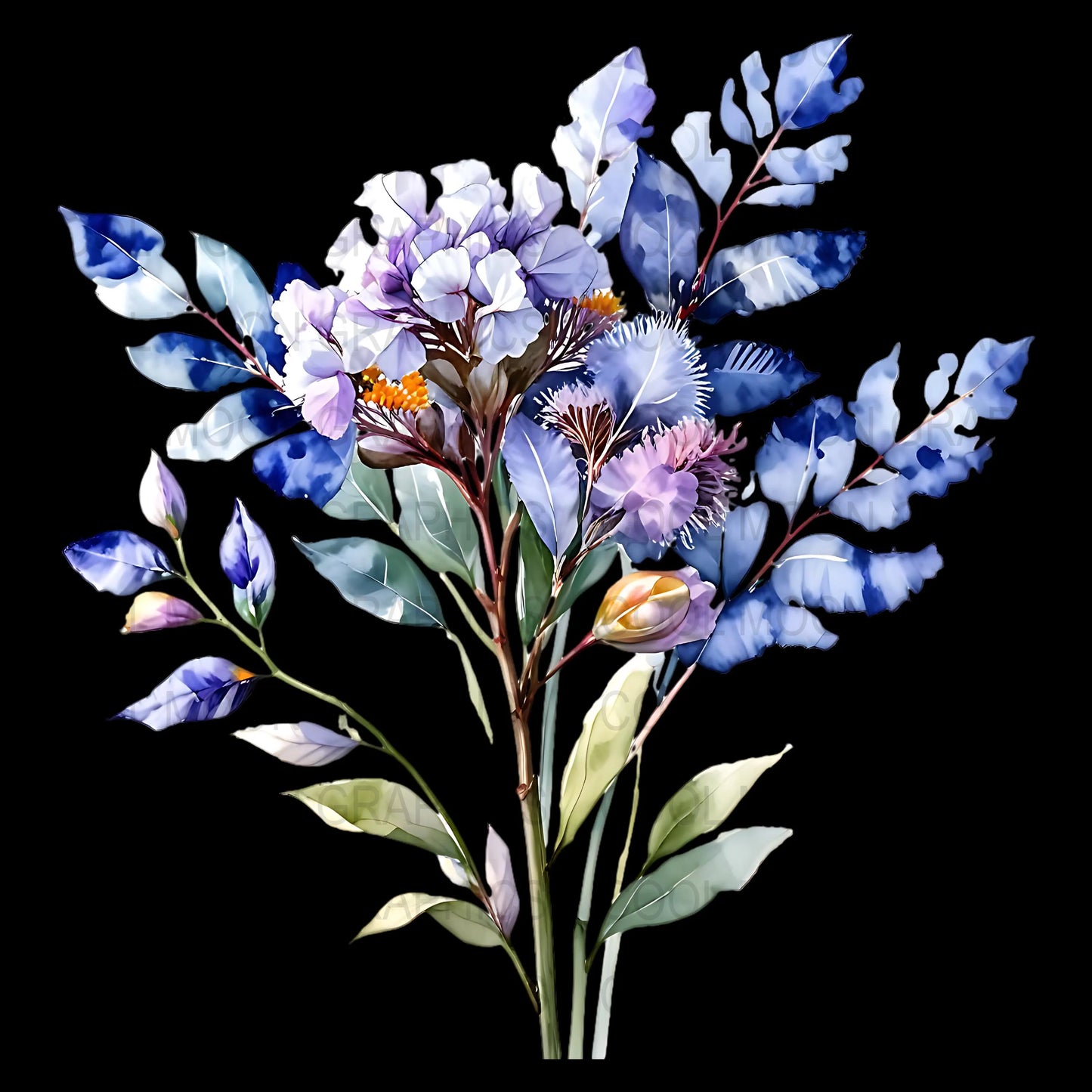 10 Blue Floral Bouquets Graphic Design PNG