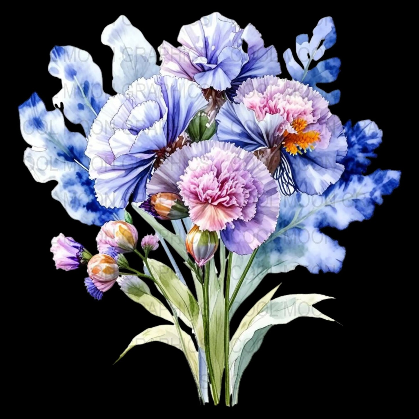 10 Blue Floral Bouquets Graphic Design PNG