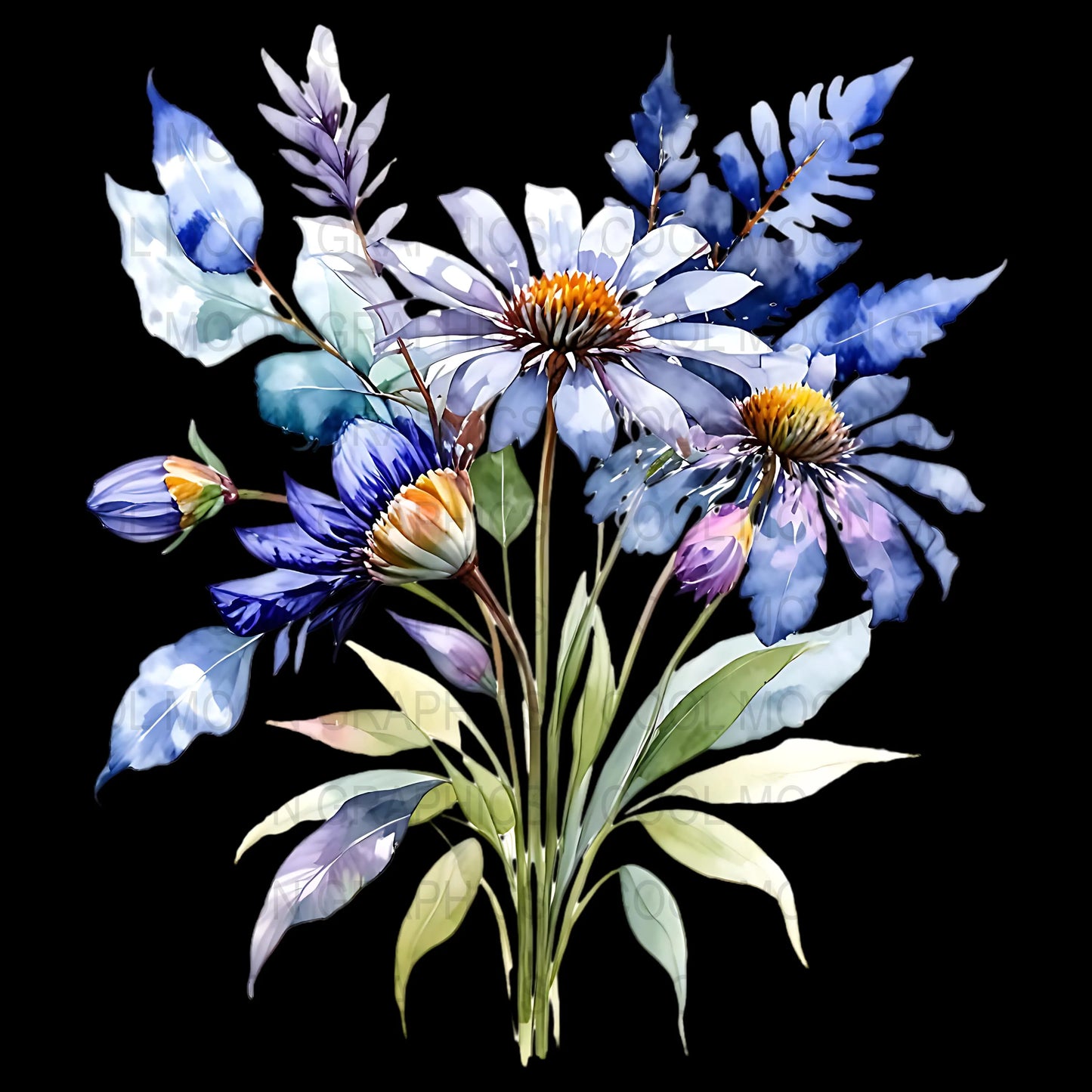 10 Blue Floral Bouquets Graphic Design PNG