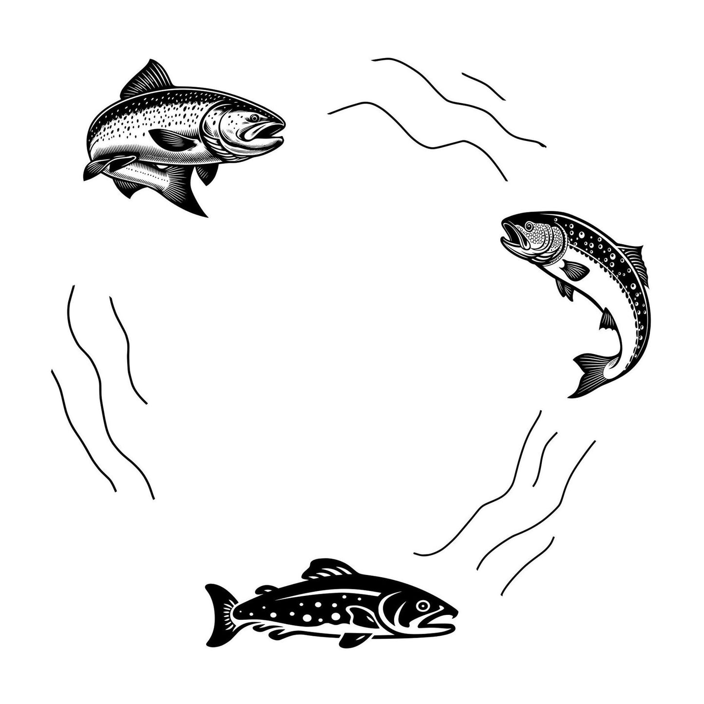 Hat burning design of 3 salmon for wide brim hats