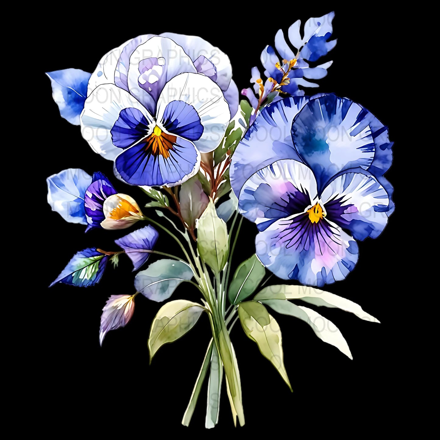 10 Blue Floral Bouquets Graphic Design PNG
