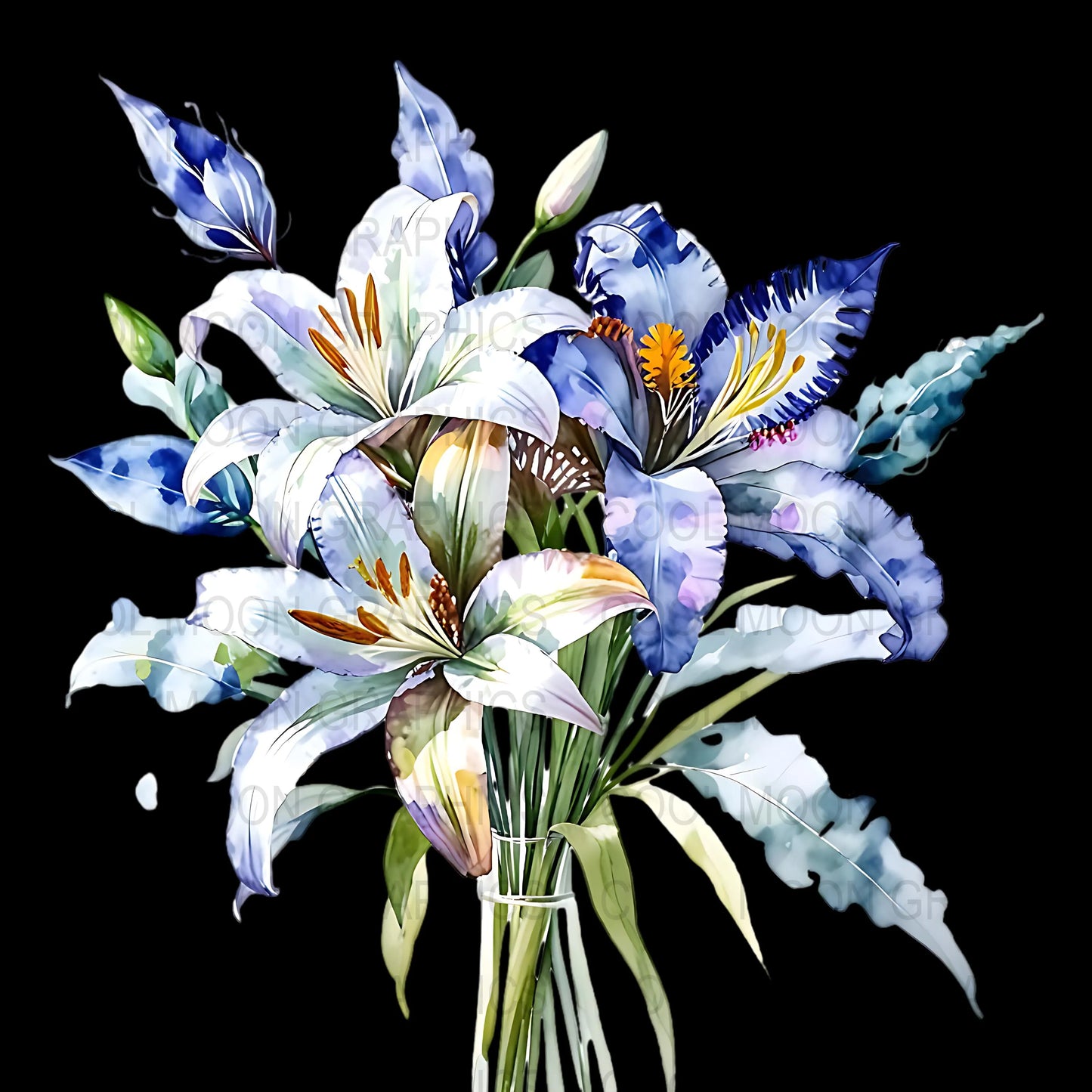 10 Blue Floral Bouquets Graphic Design PNG