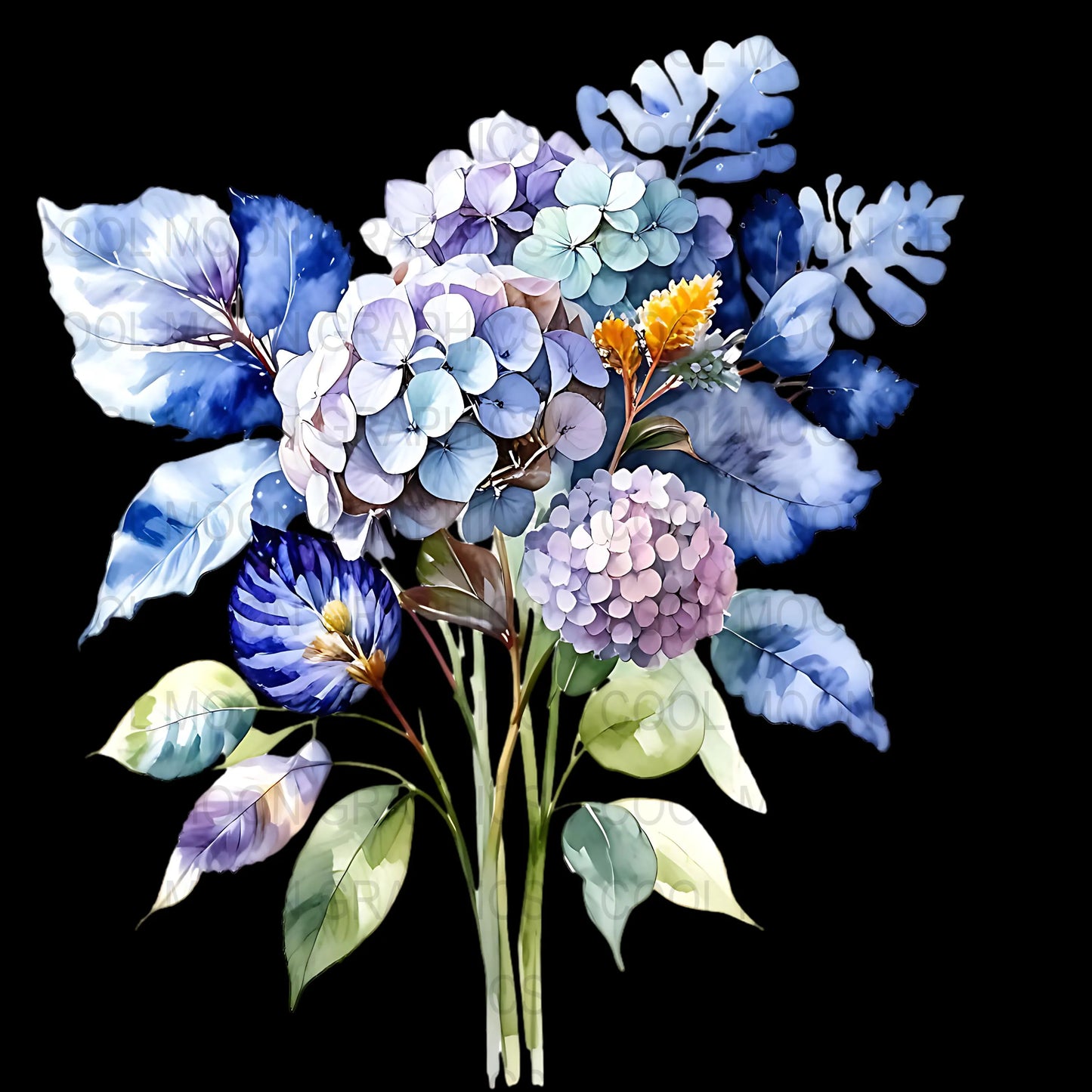 10 Blue Floral Bouquets Graphic Design PNG