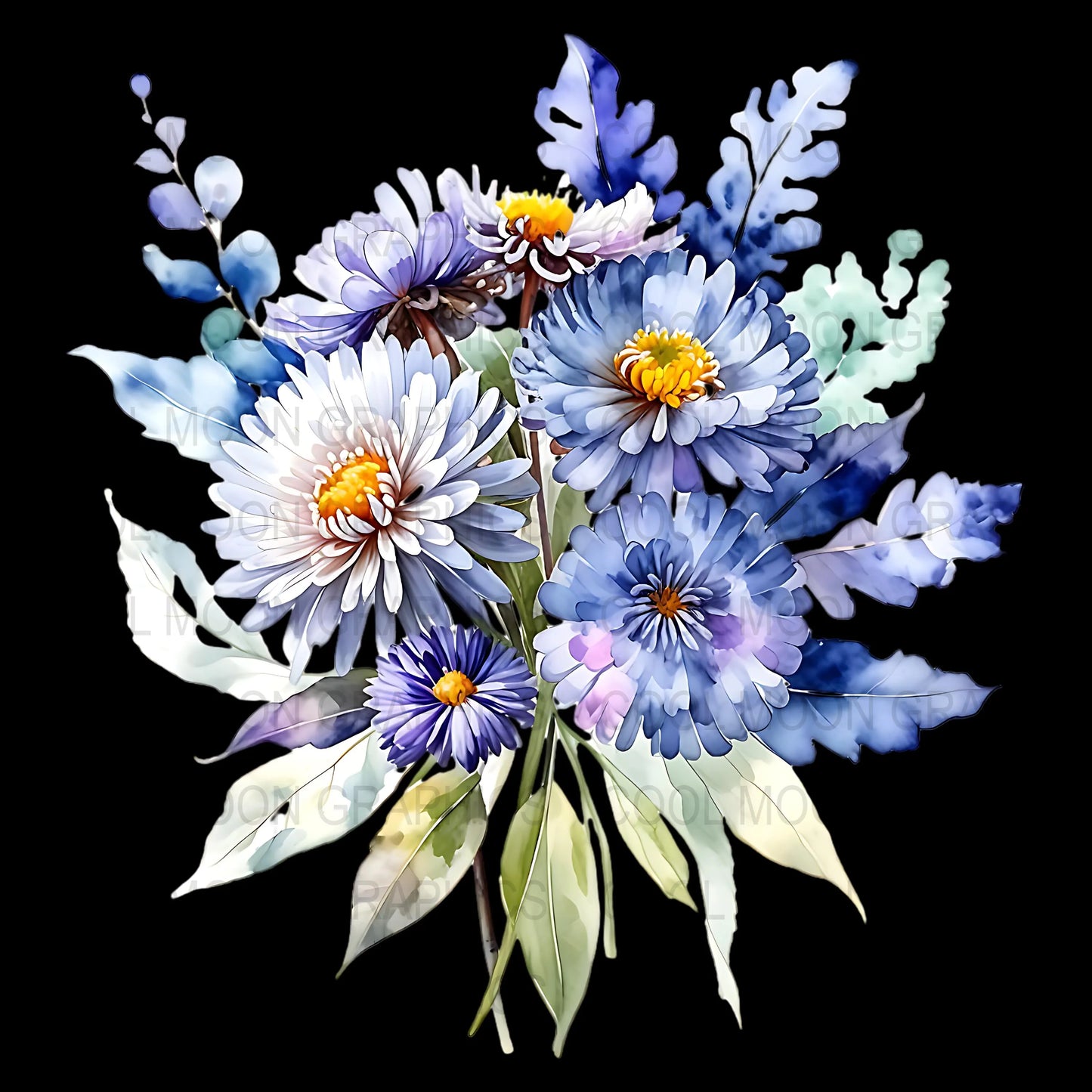 10 Blue Floral Bouquets Graphic Design PNG