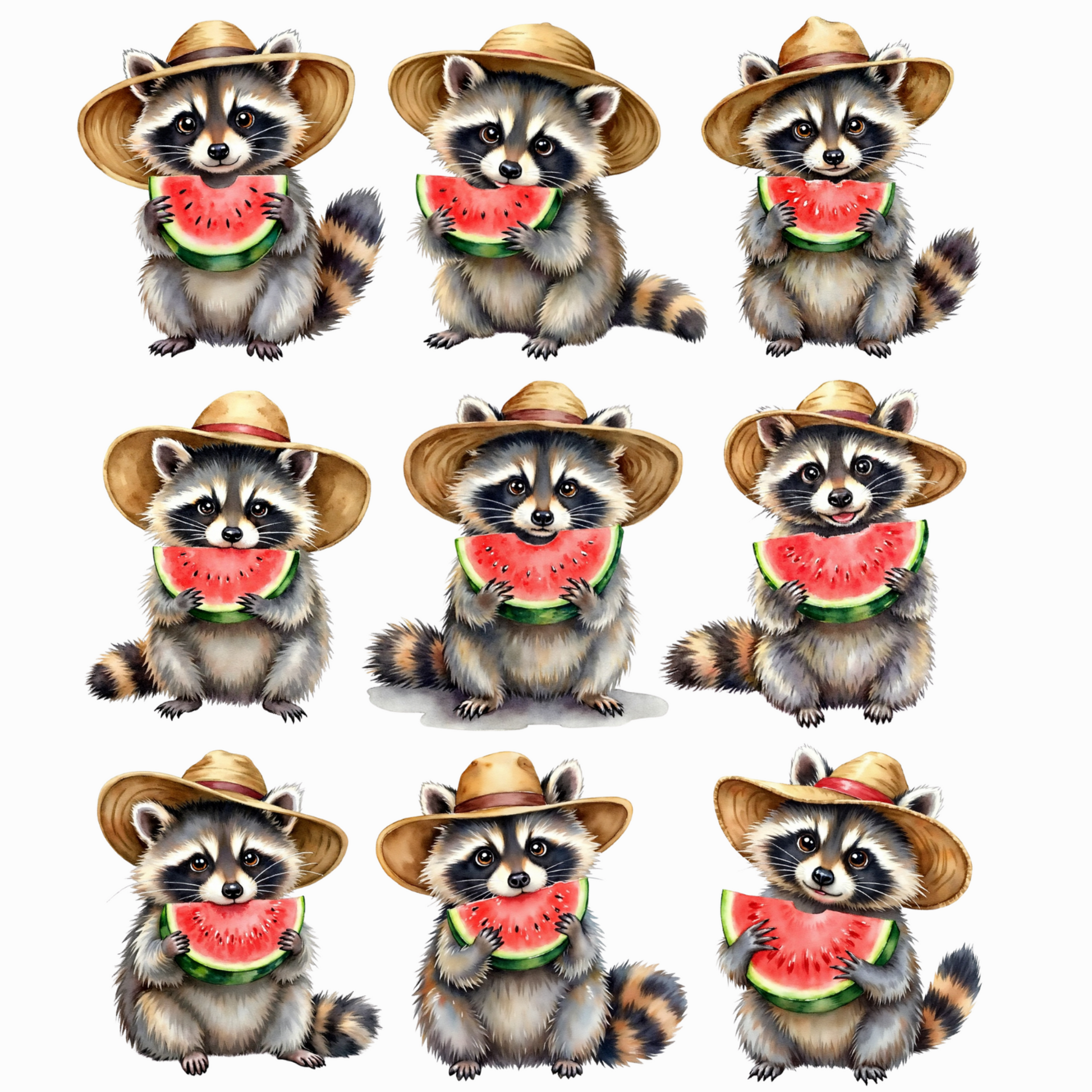 Raccoons Eating Watermelon PNG digital design