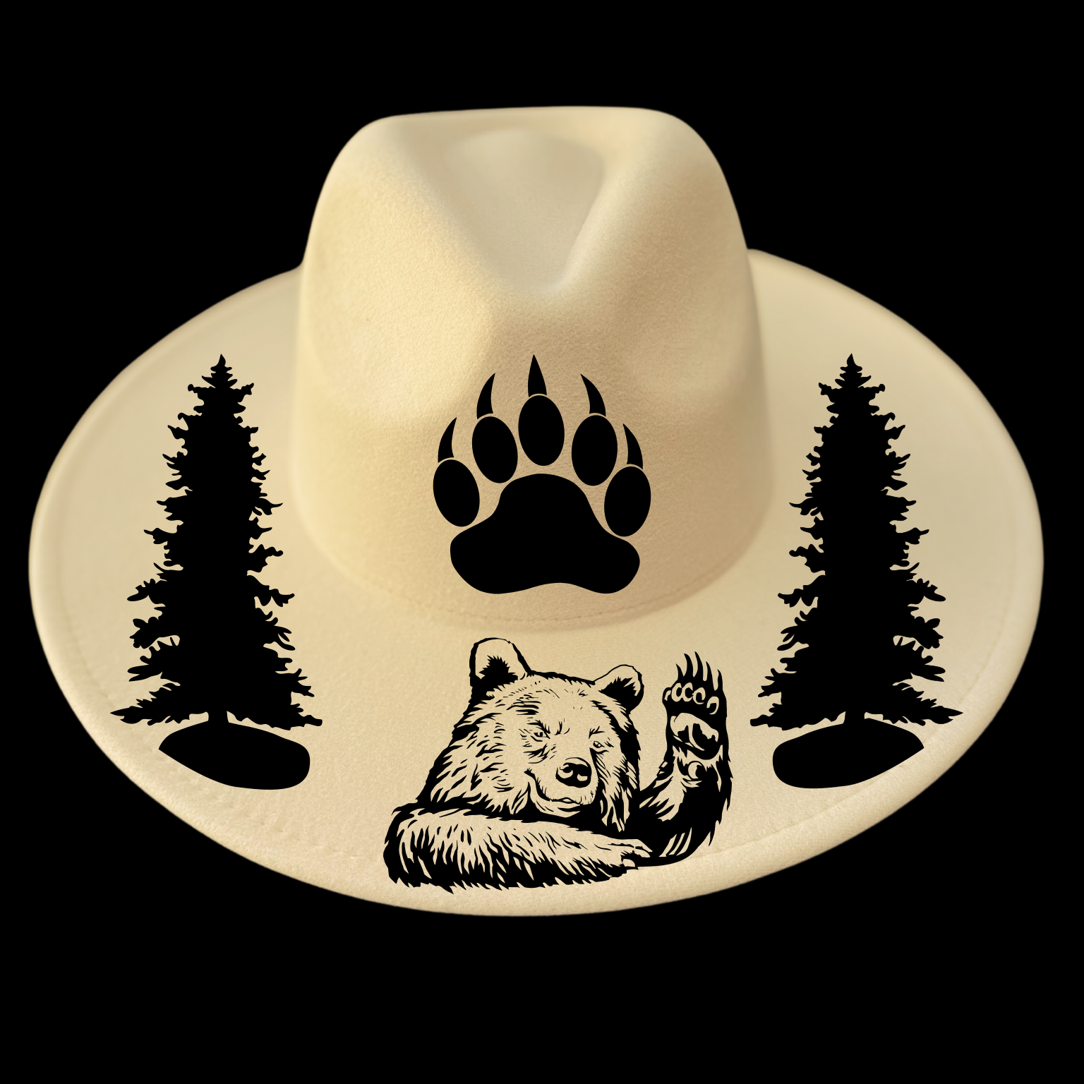 Bear Waving design on a wide brim hat