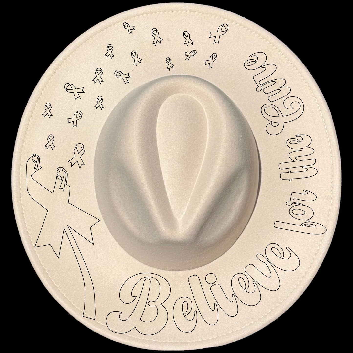 Believe For The Cure design on a wide brim hat