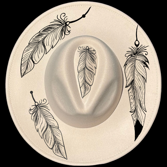 Bohemian Feather design on a wide brim hat