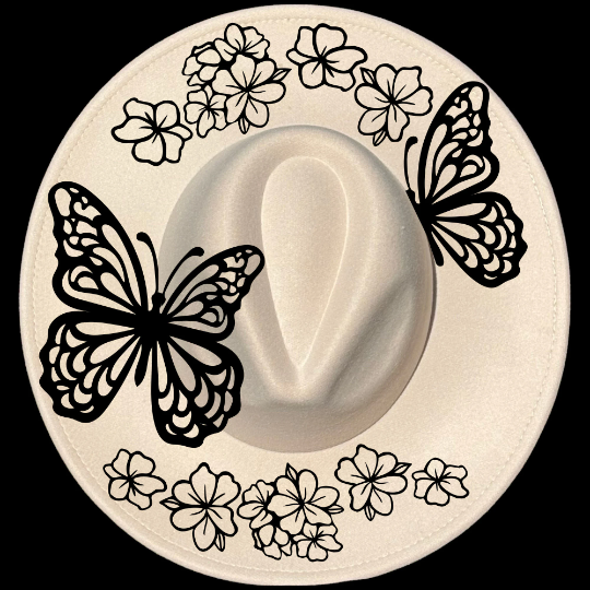 Butterfly And Flowers design on a wide brim hat
