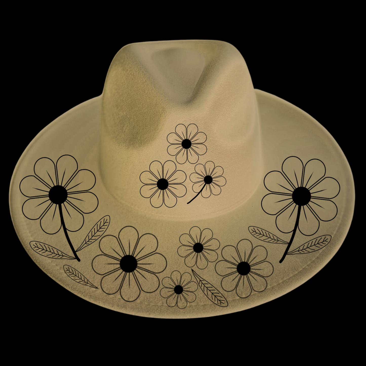 Daisy Days design on a wide brim hat