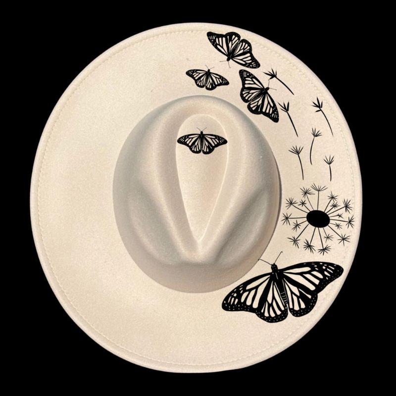 Dandelions and Butterflies design on a wide brim hat