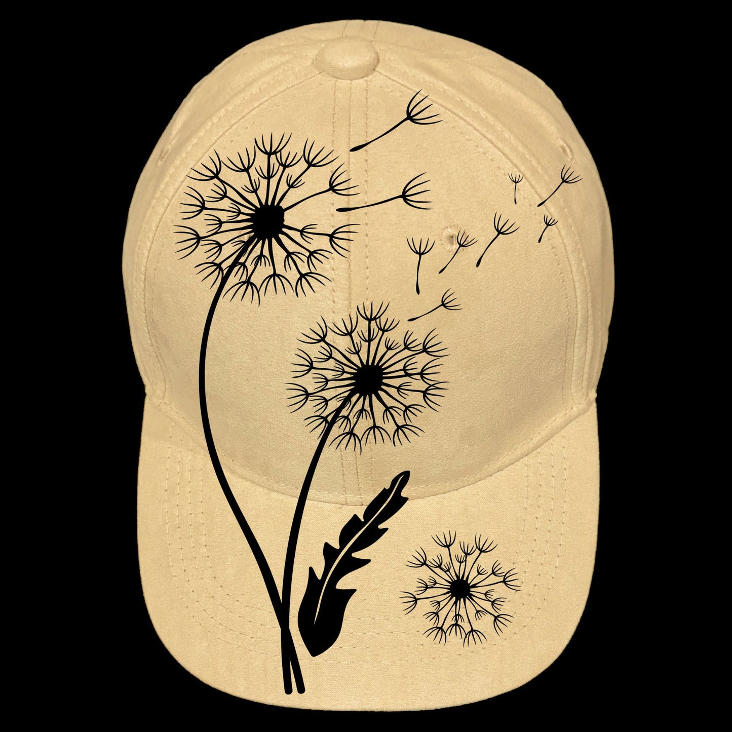 Dandelion design on a baseball cap