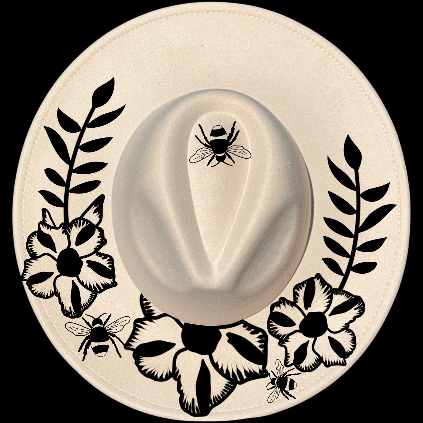 Desert Roses Wreath design on a wide brim hat