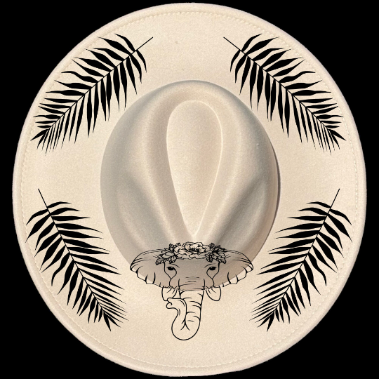 Elephant design on a wide brim hat