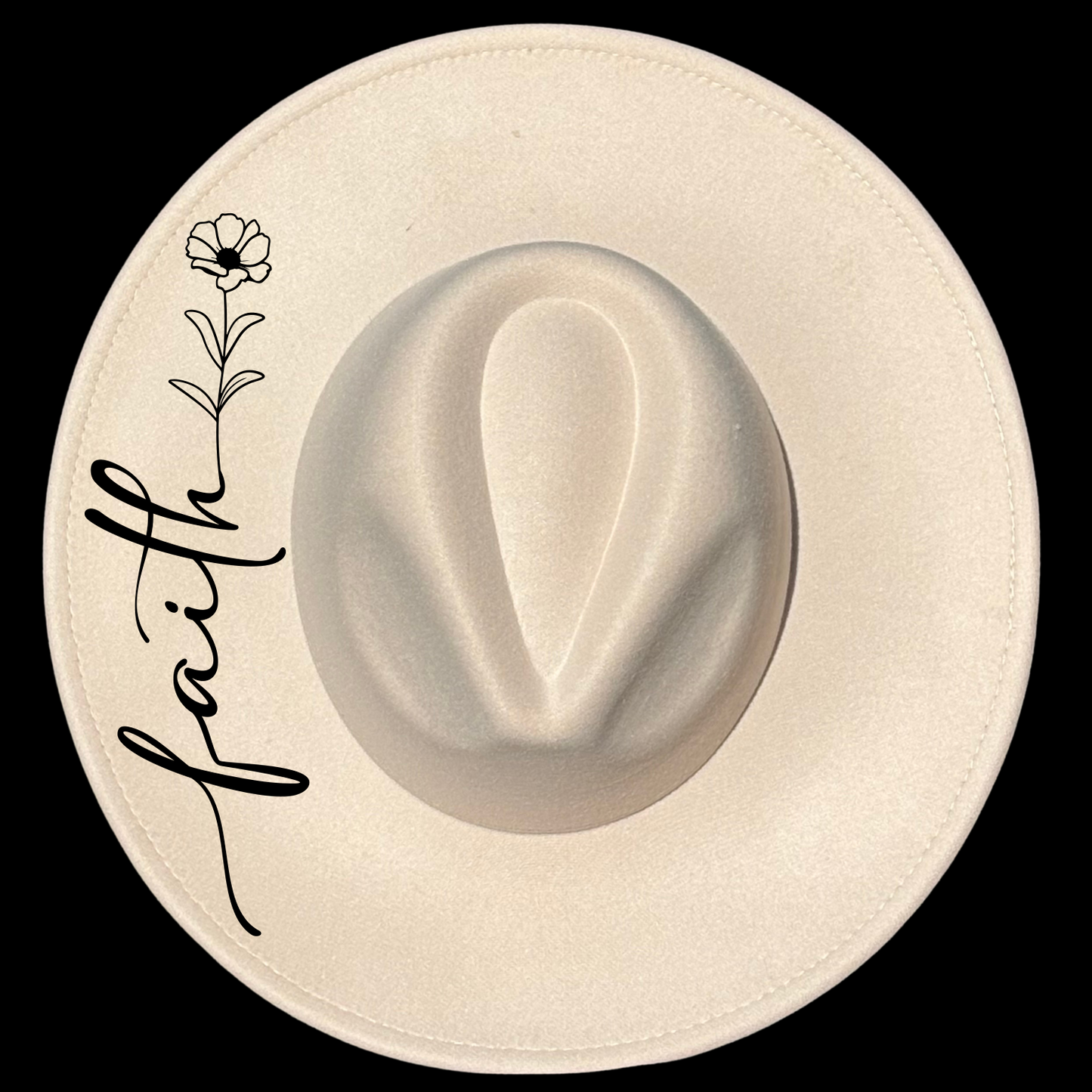 Faith Flower design on a wide brim hat