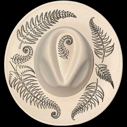 Fern Fronds traced design on a wide brim hat