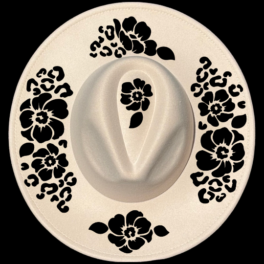 Floral Cheetah design on a wide brim hat