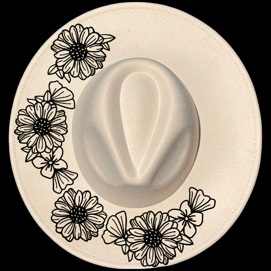 Floral Spray design on a wide brim hat