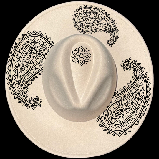 Flower Paisley Boho design on a wide brim hat