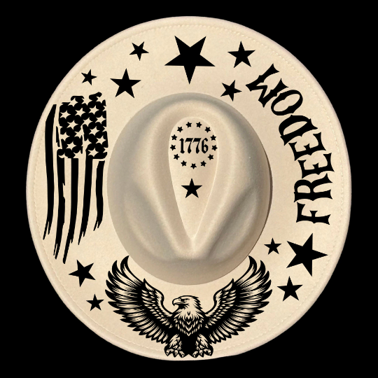 Freedom design on a wide brim hat