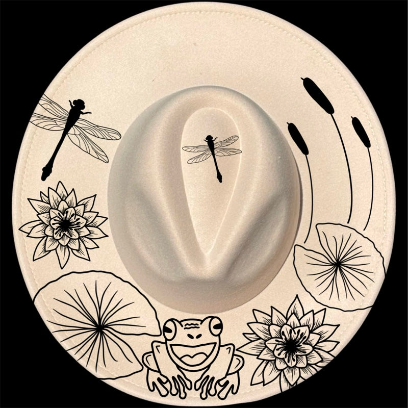 Frog Pond design on a wide brim hat
