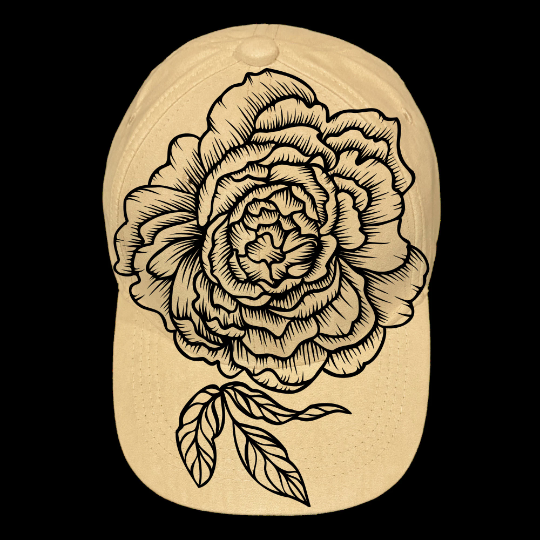 Giant Peony design on a baseball cap