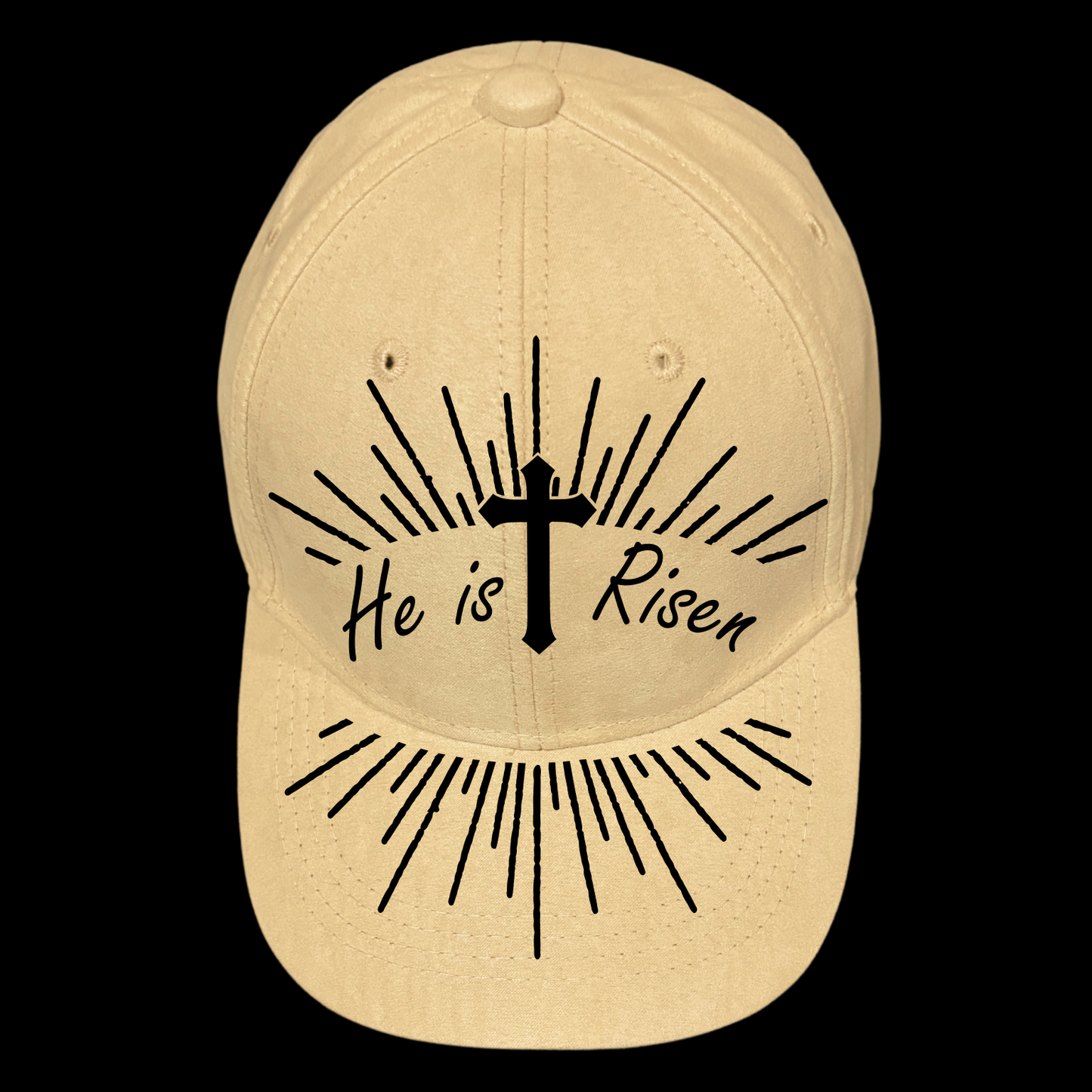 He Is Risen Christian design on a baseball cap