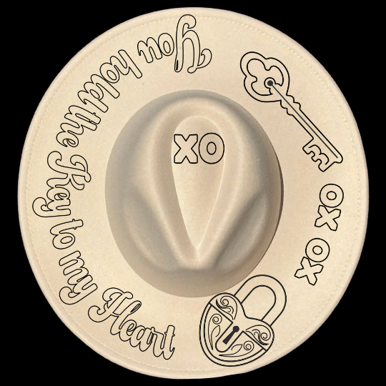 You Hold The Key To My Heart tracing on a wide brim hat