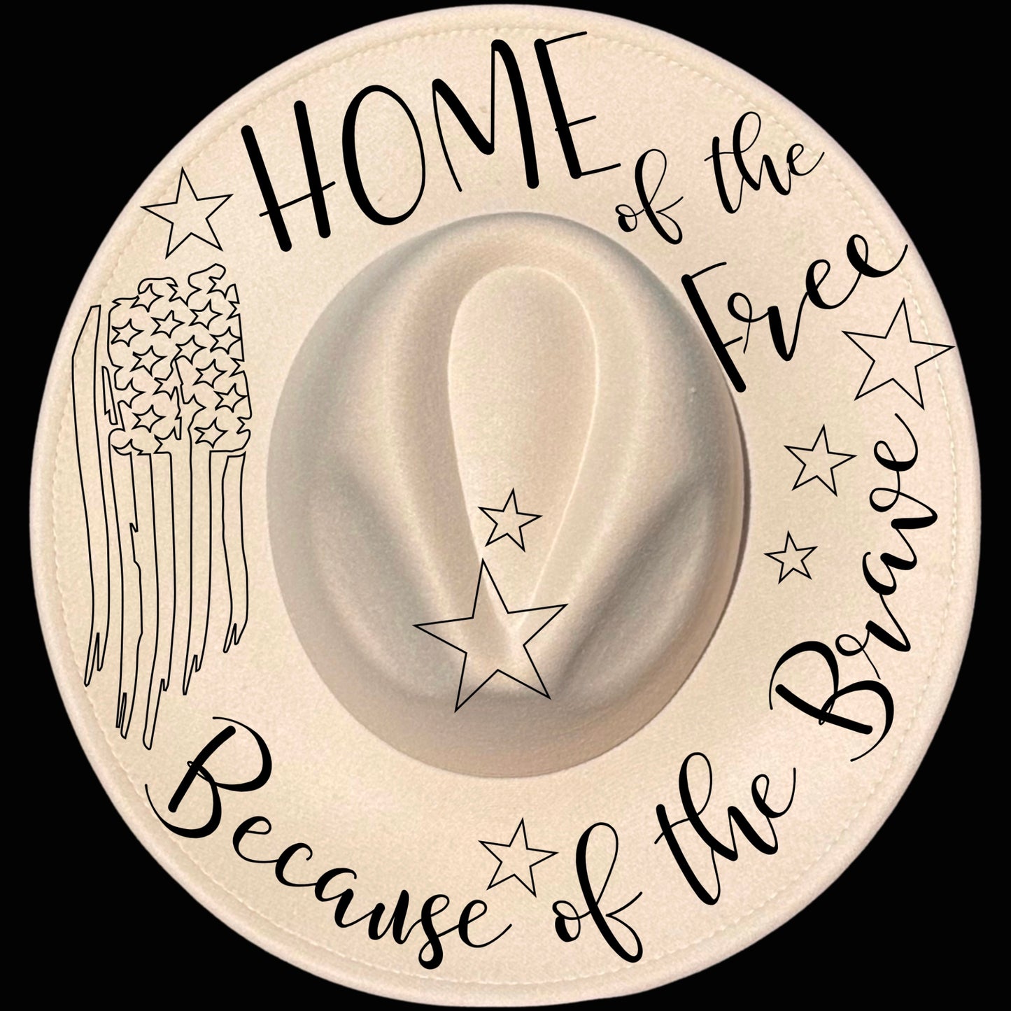 Home Of The Free design on a wide brim hat