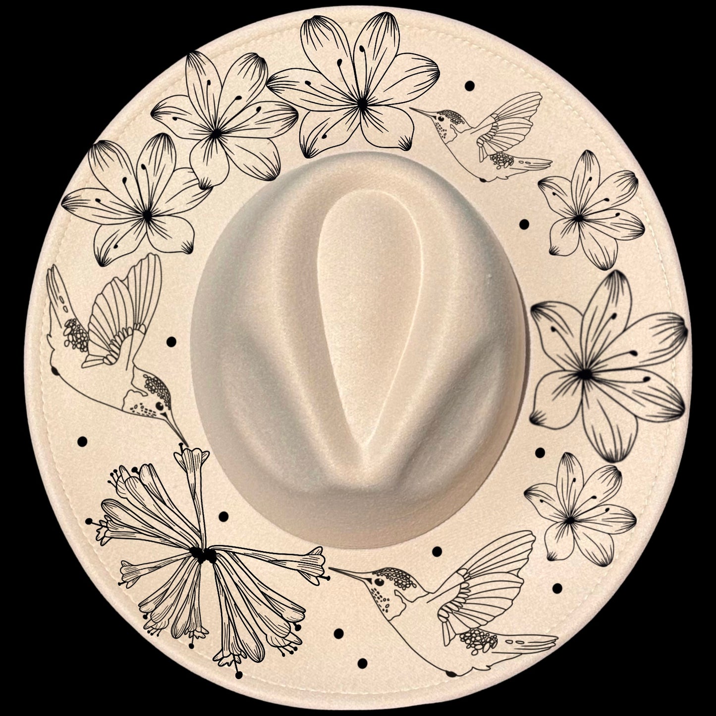 Hummingbirds Feeding design on a wide brim hat