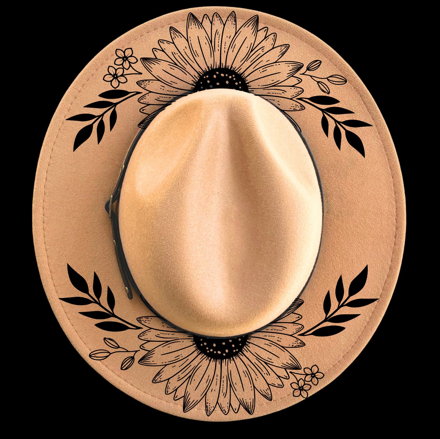 Half sunflower design on a narrow brim hat