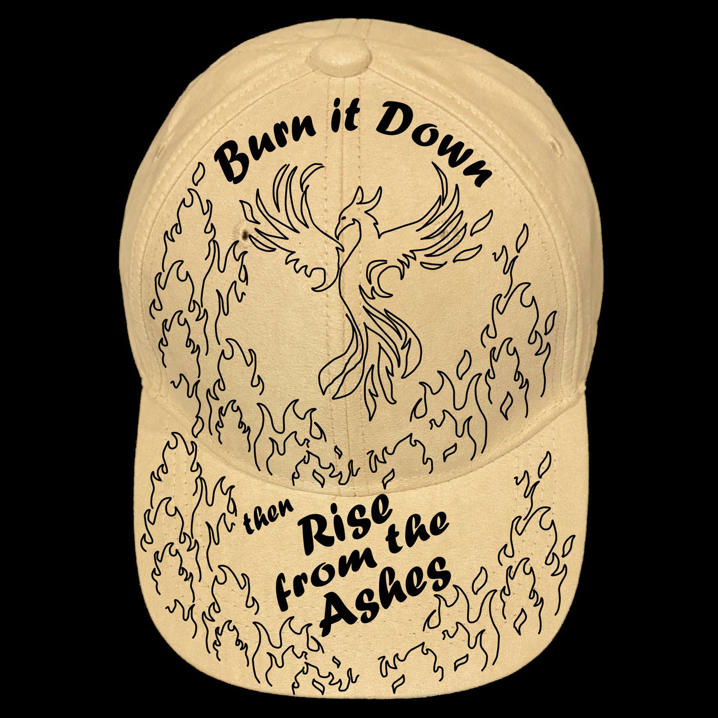 Burn It Down design on a baseball cap