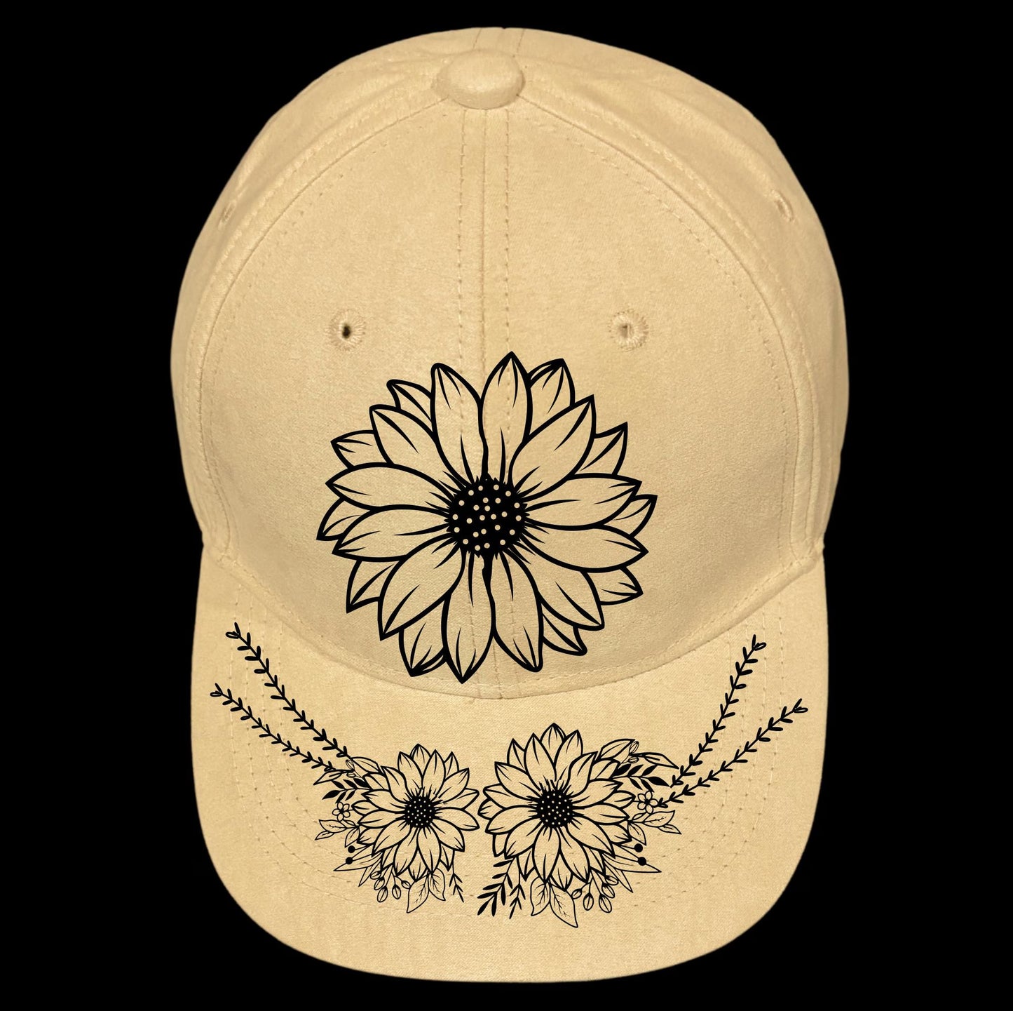 Sunflower Bouquet burned hat burning design on a baseball cap