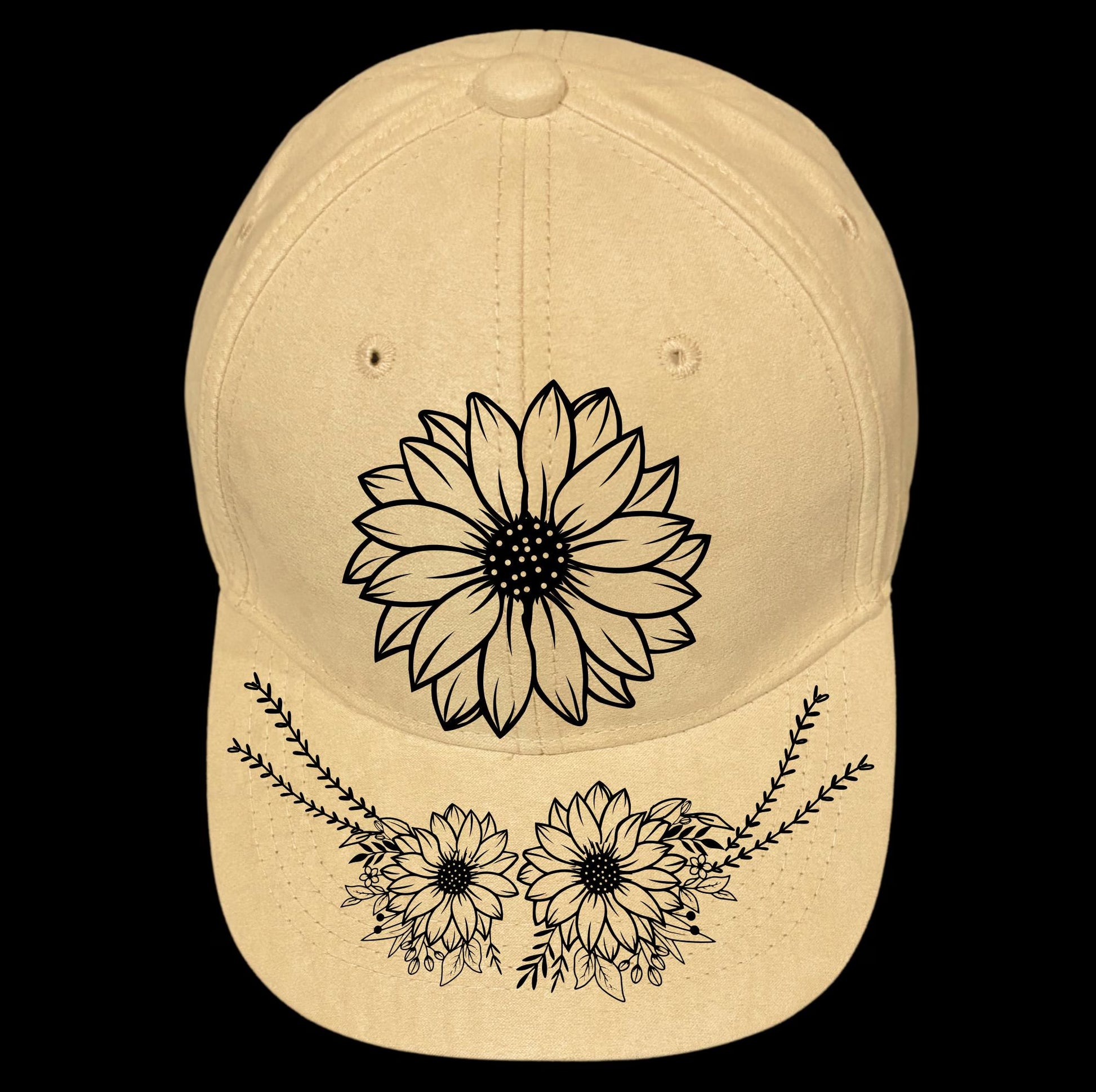 Sunflower Bouquet burned hat burning design on a baseball cap