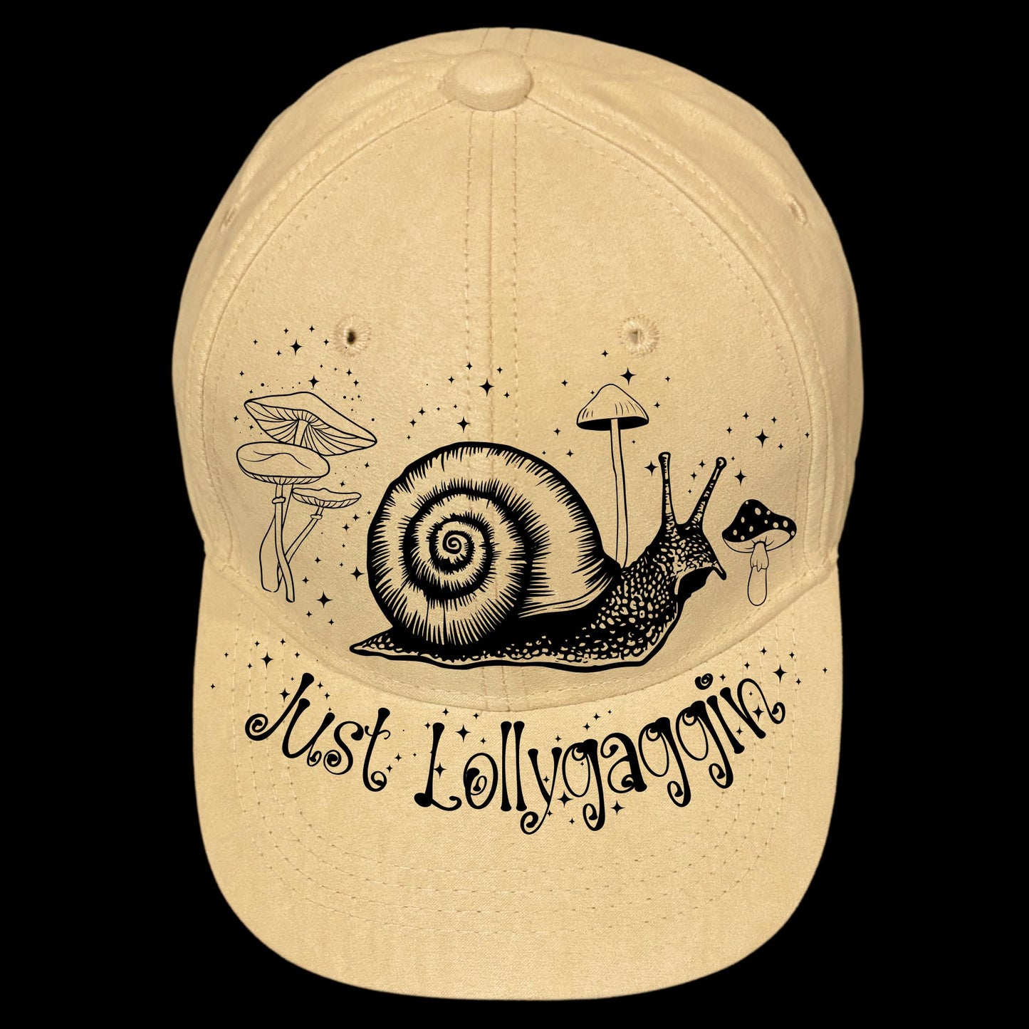 Just Lollygaging burned hat burning design on a baseball cap