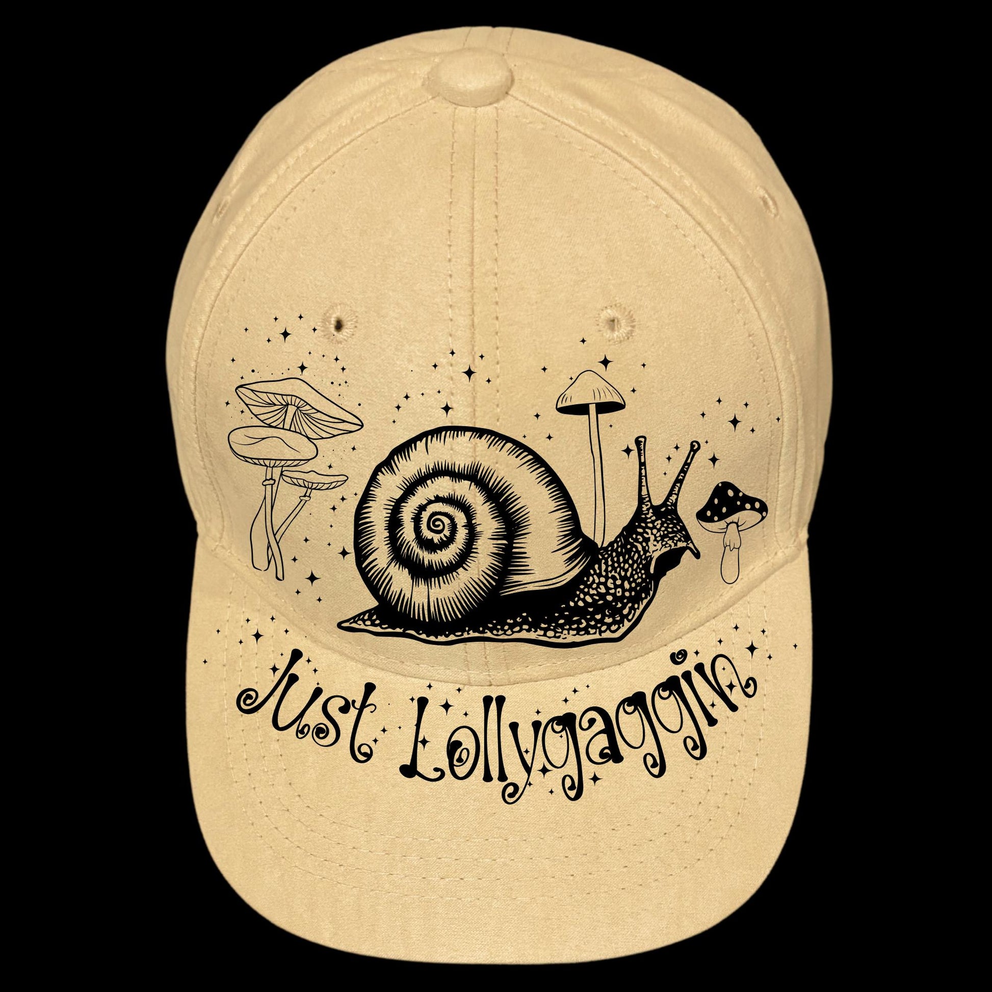 Just Lollygaging burned hat burning design on a baseball cap