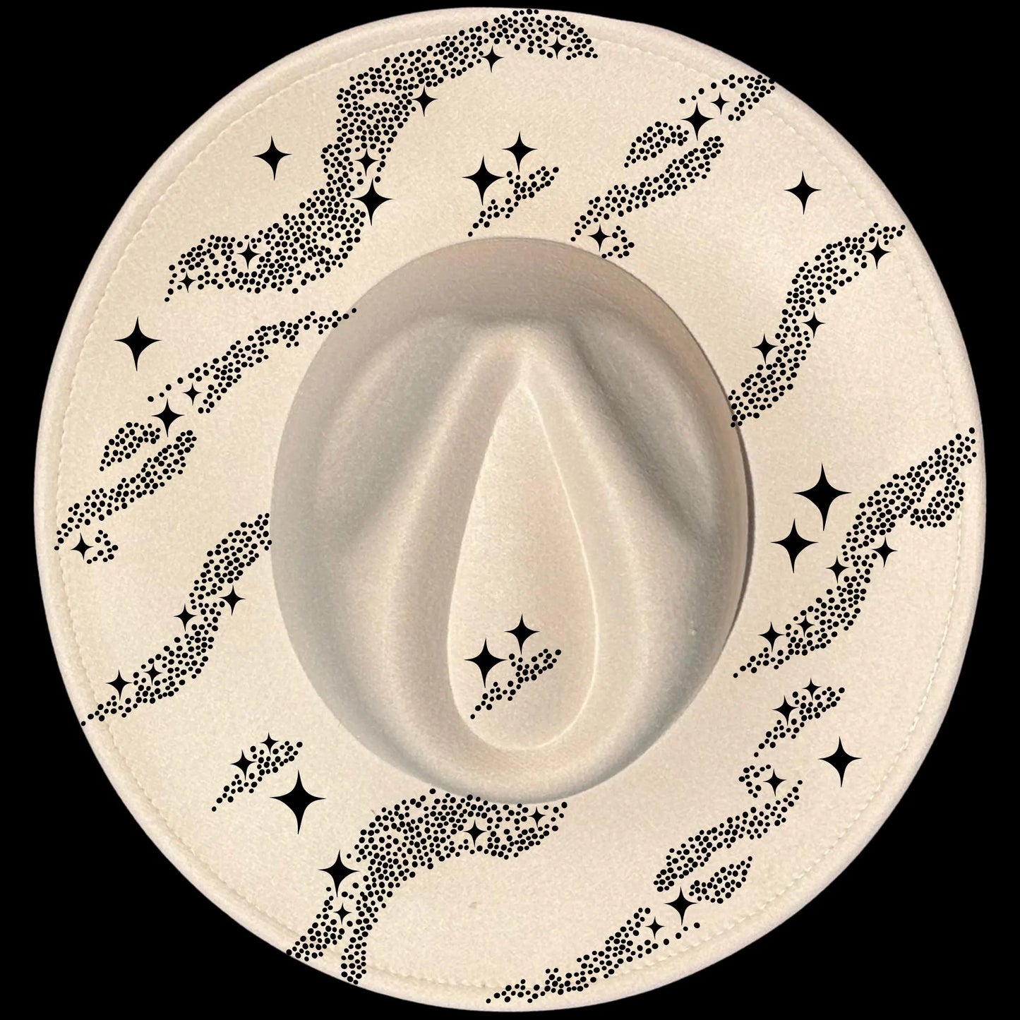 Starry Disco burned hat burning design on a wide brim hat