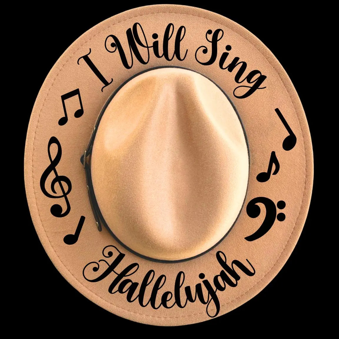 Sing Hallelujah burned hat burning design on a wide brim hat