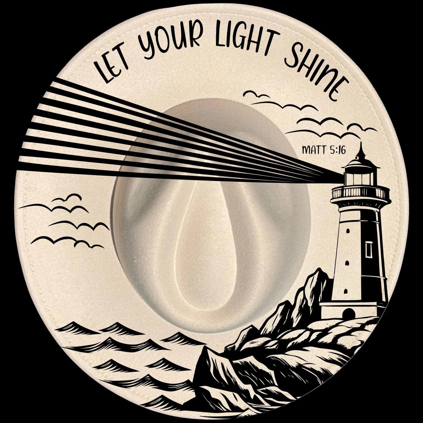 Lighthouse burned hat burning design on a wide brim hat