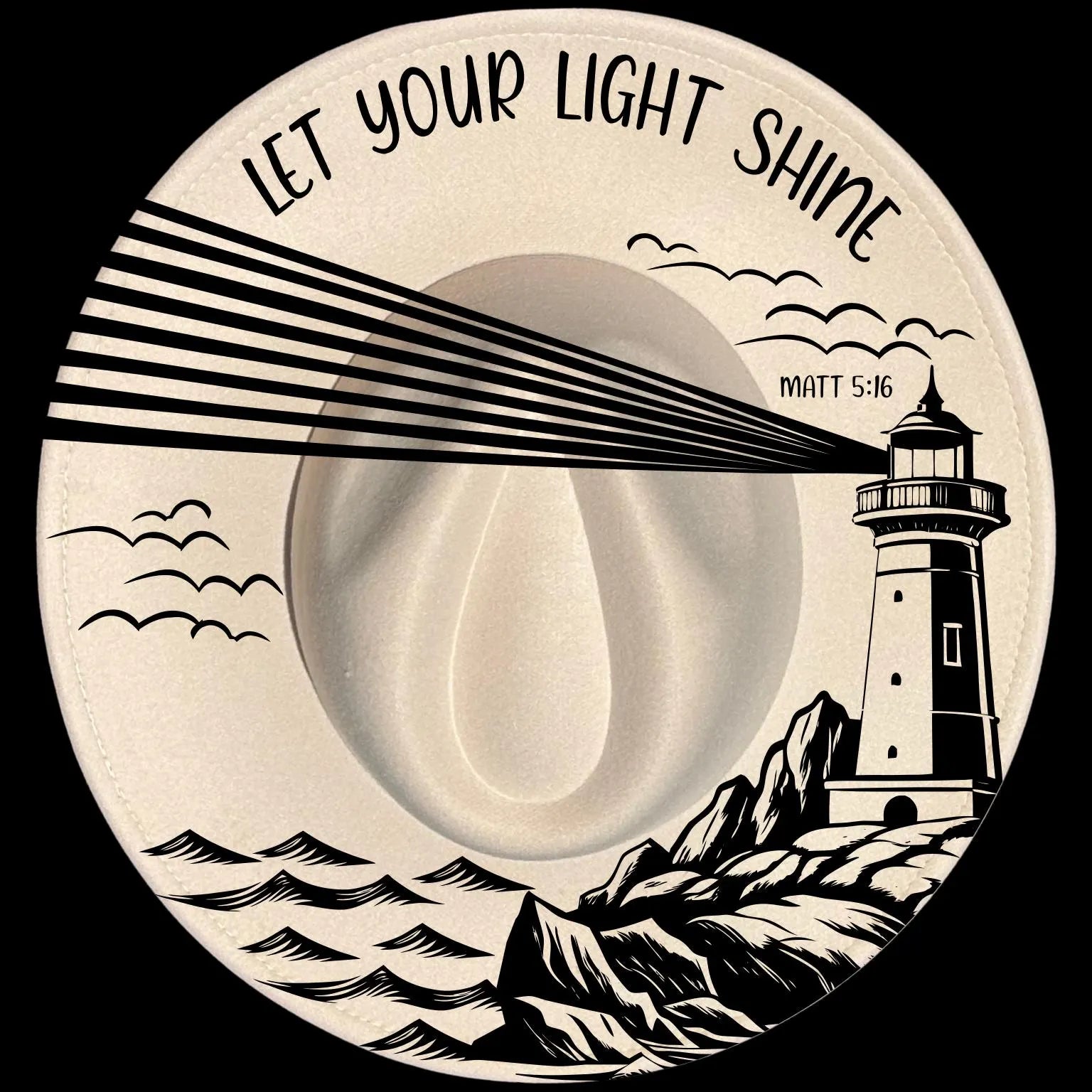 Lighthouse burned hat burning design on a wide brim hat