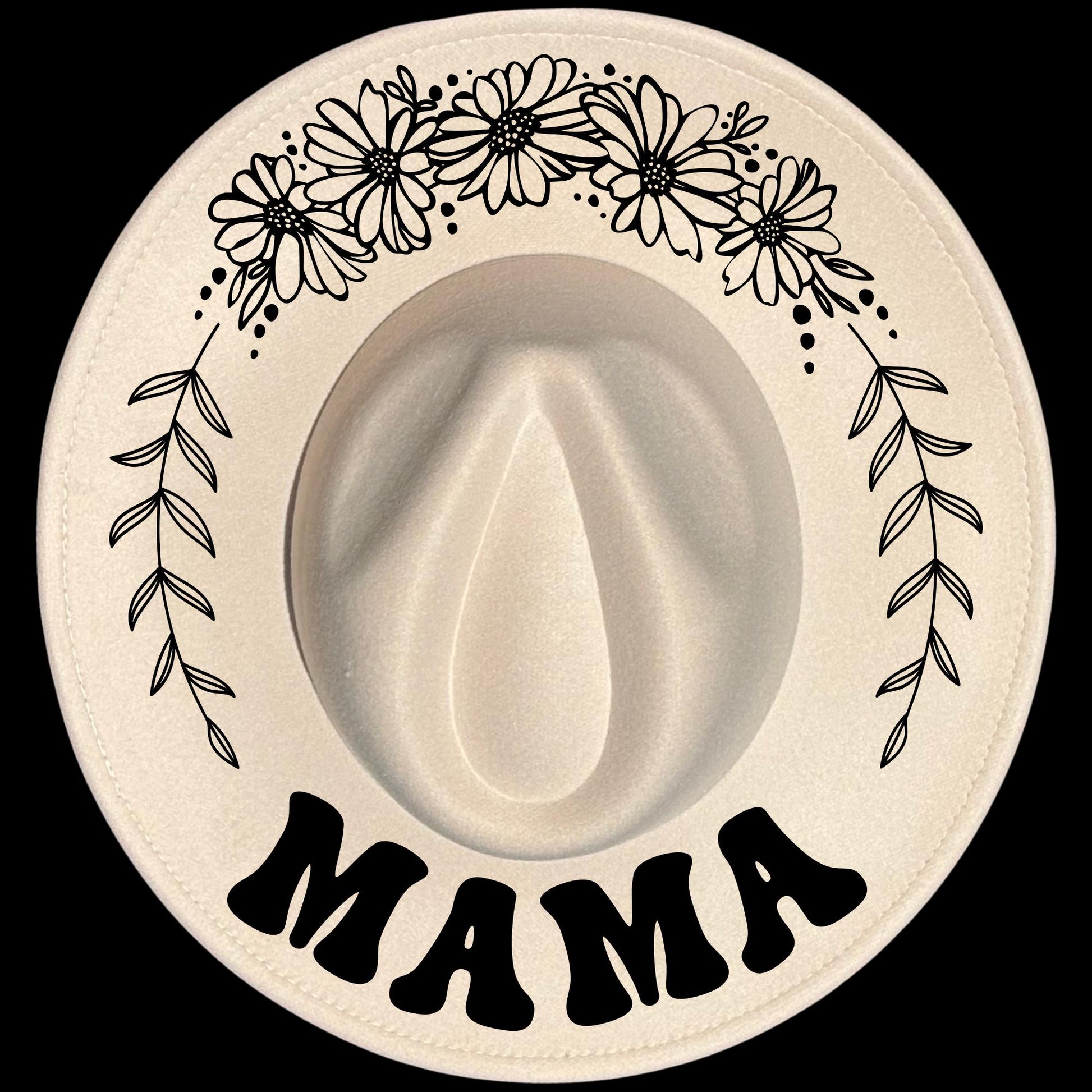 Mama burned hat burning design on a wide brim hat