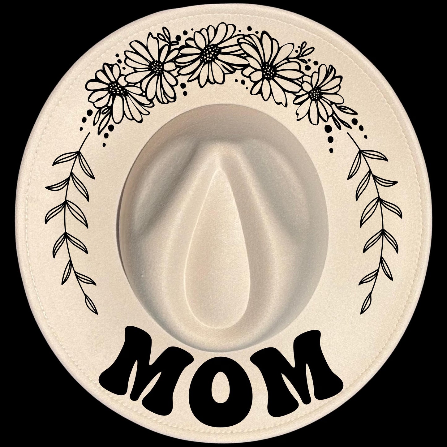 Mom burned hat burning design on a wide brim hat