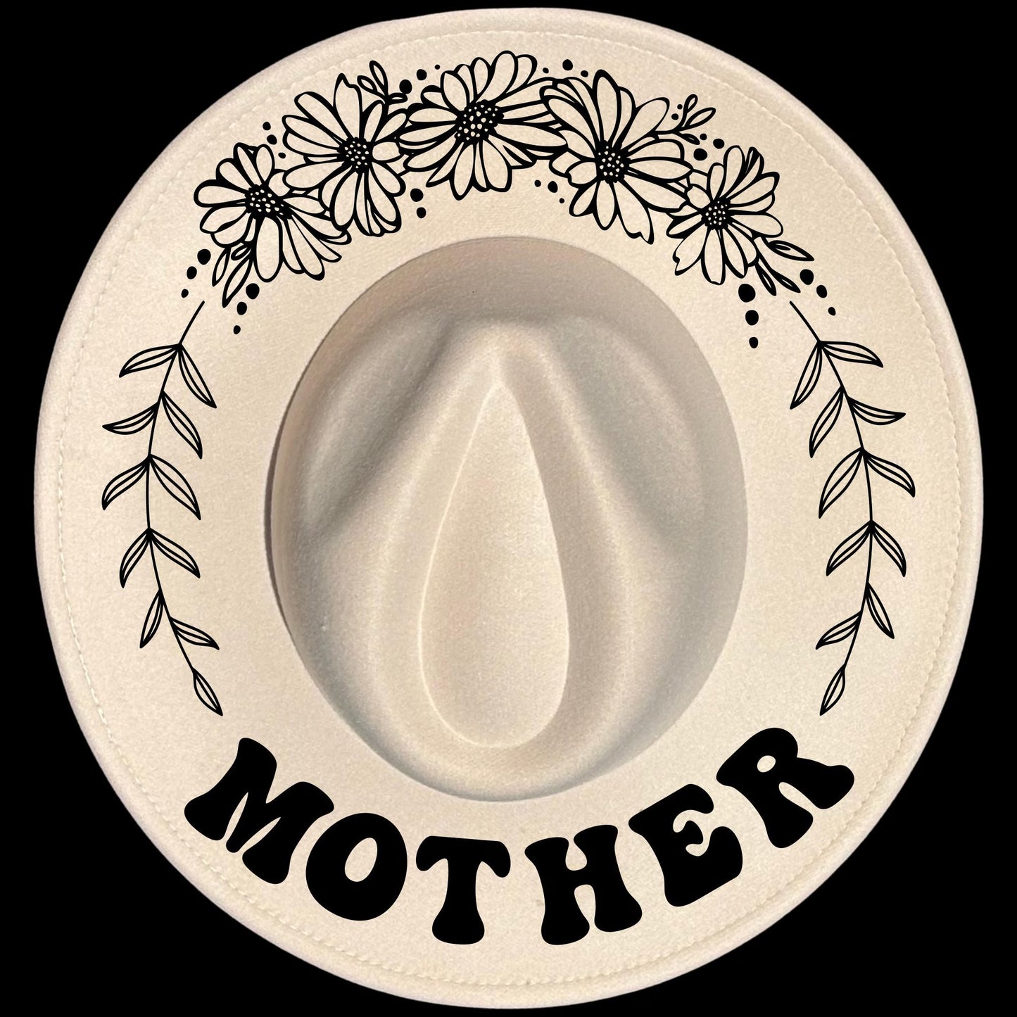 Mother burned hat burning design on a wide brim hat