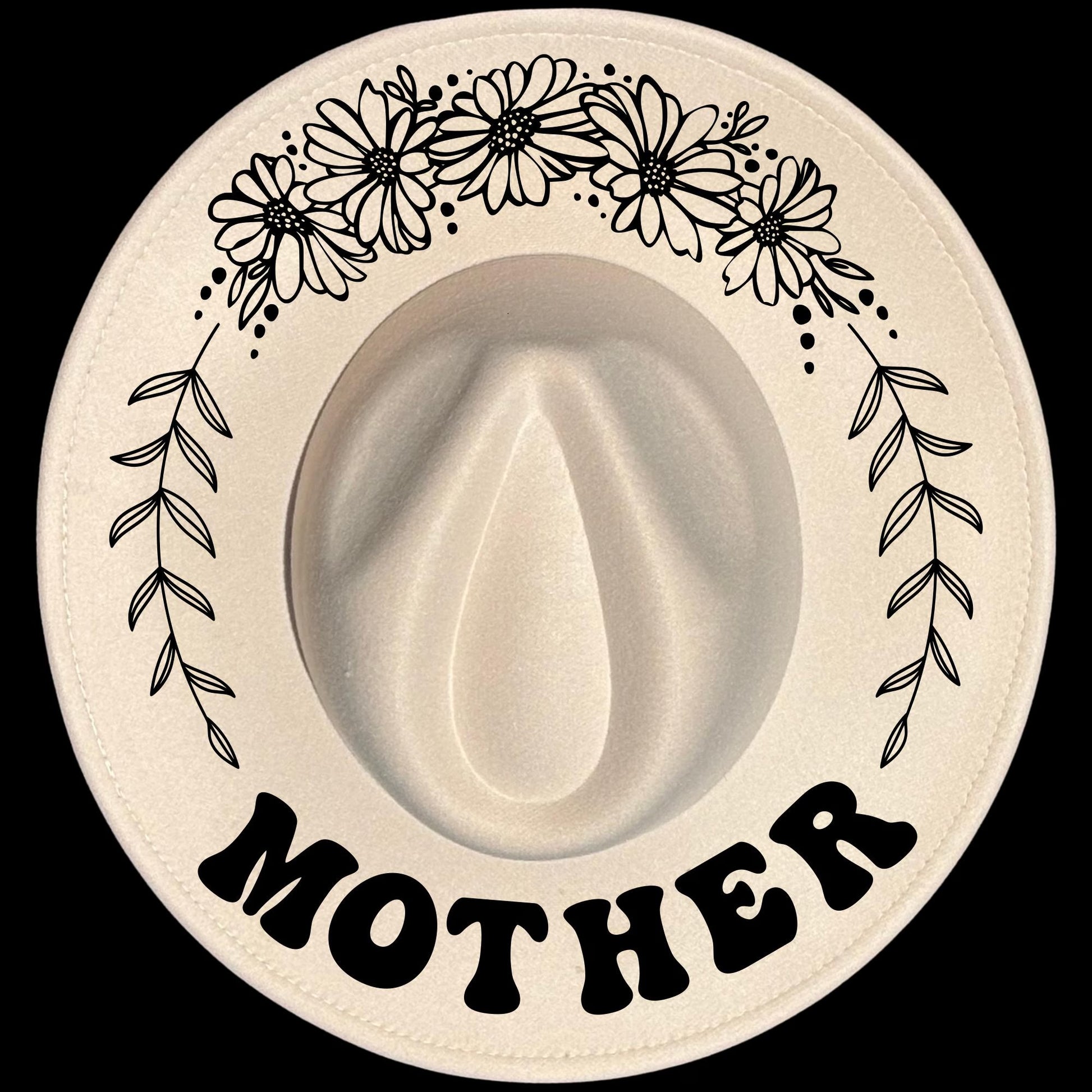 Mother burned hat burning design on a wide brim hat