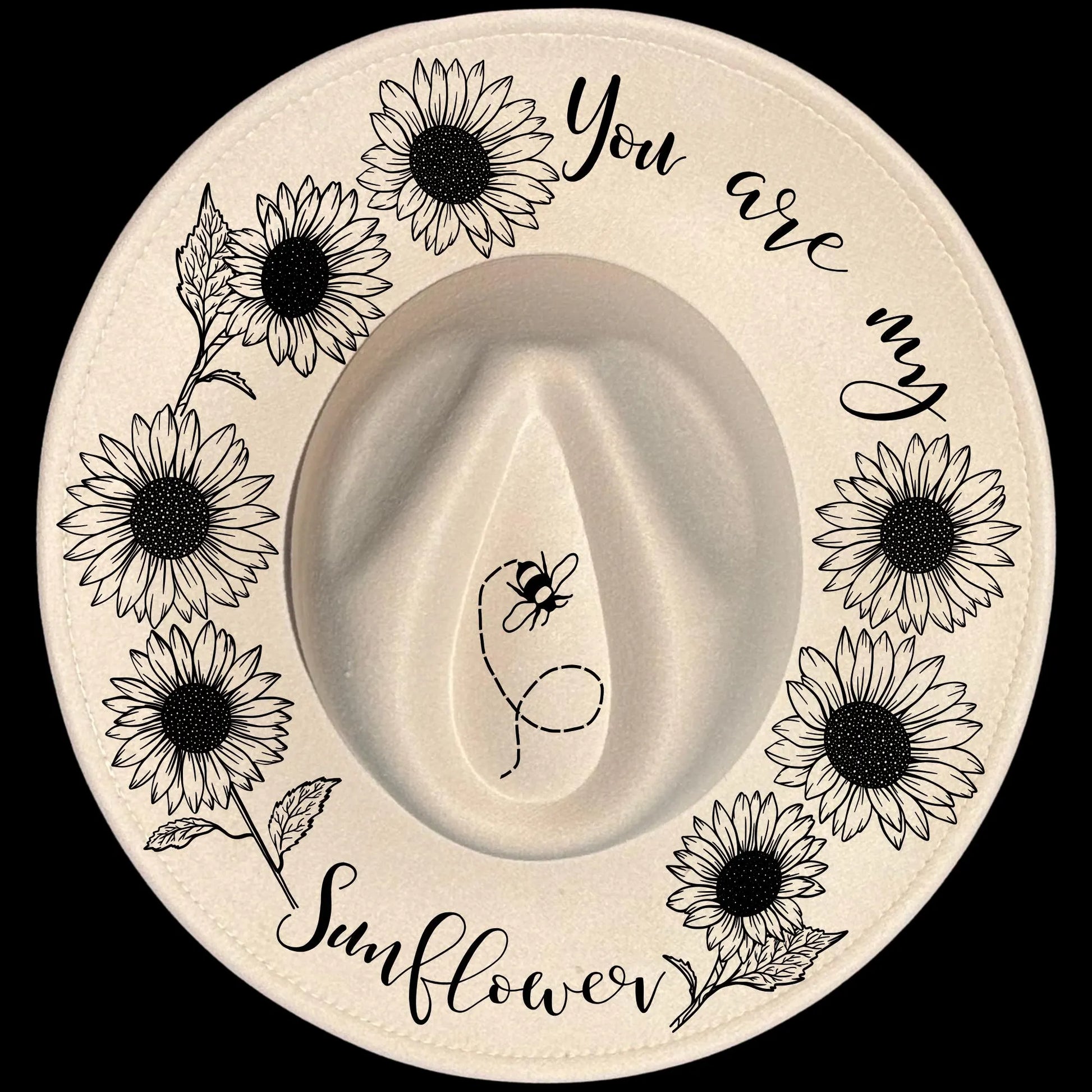 You Are My Sunflower burned hat burning design on a wide brim hat