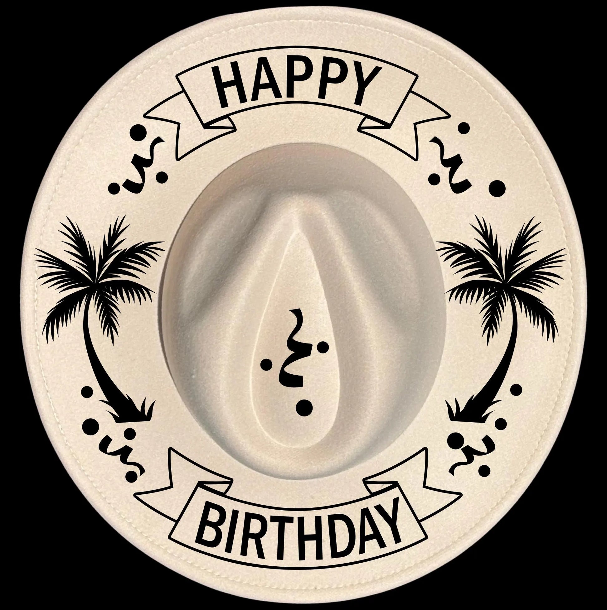 Happy Birthday burned hat burning design on a wide brim hat