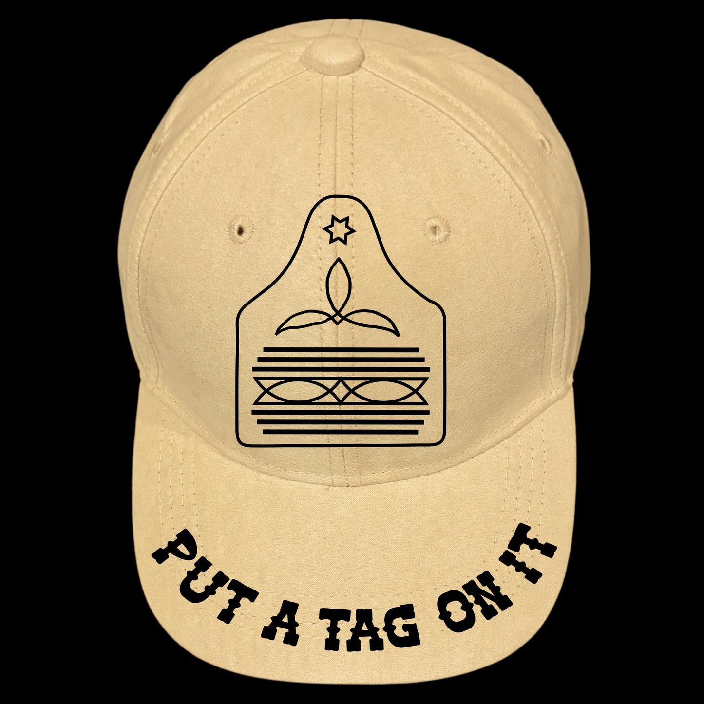 Put A Tag On It burned hat burning design on a baseball cap
