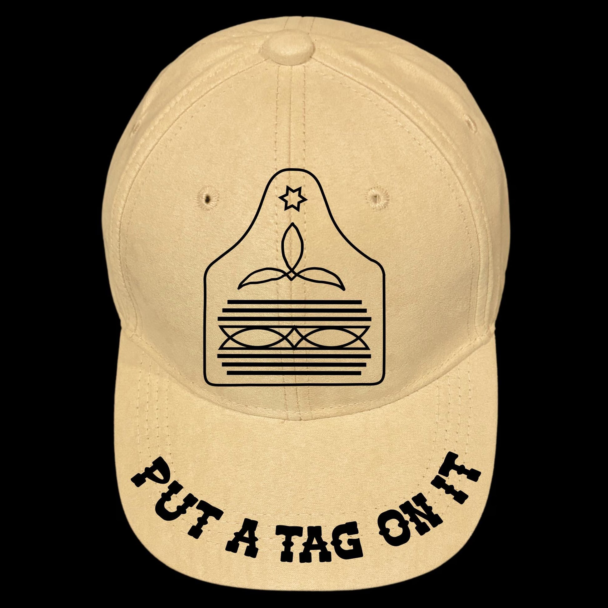 Put A Tag On It burned hat burning design on a baseball cap